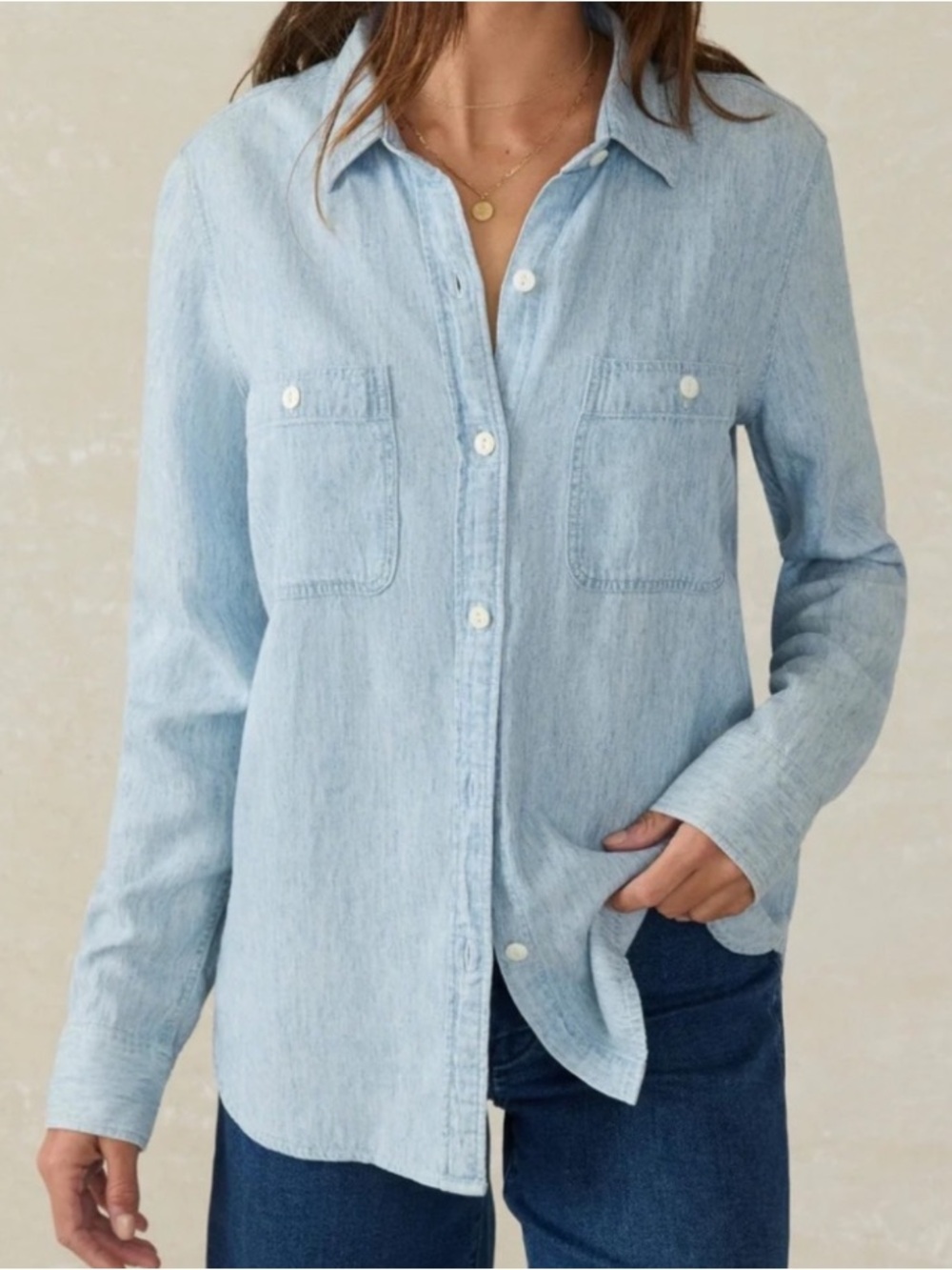 Fatherly Light Denim Button-Front Women's Shirt - Casual Collared Top